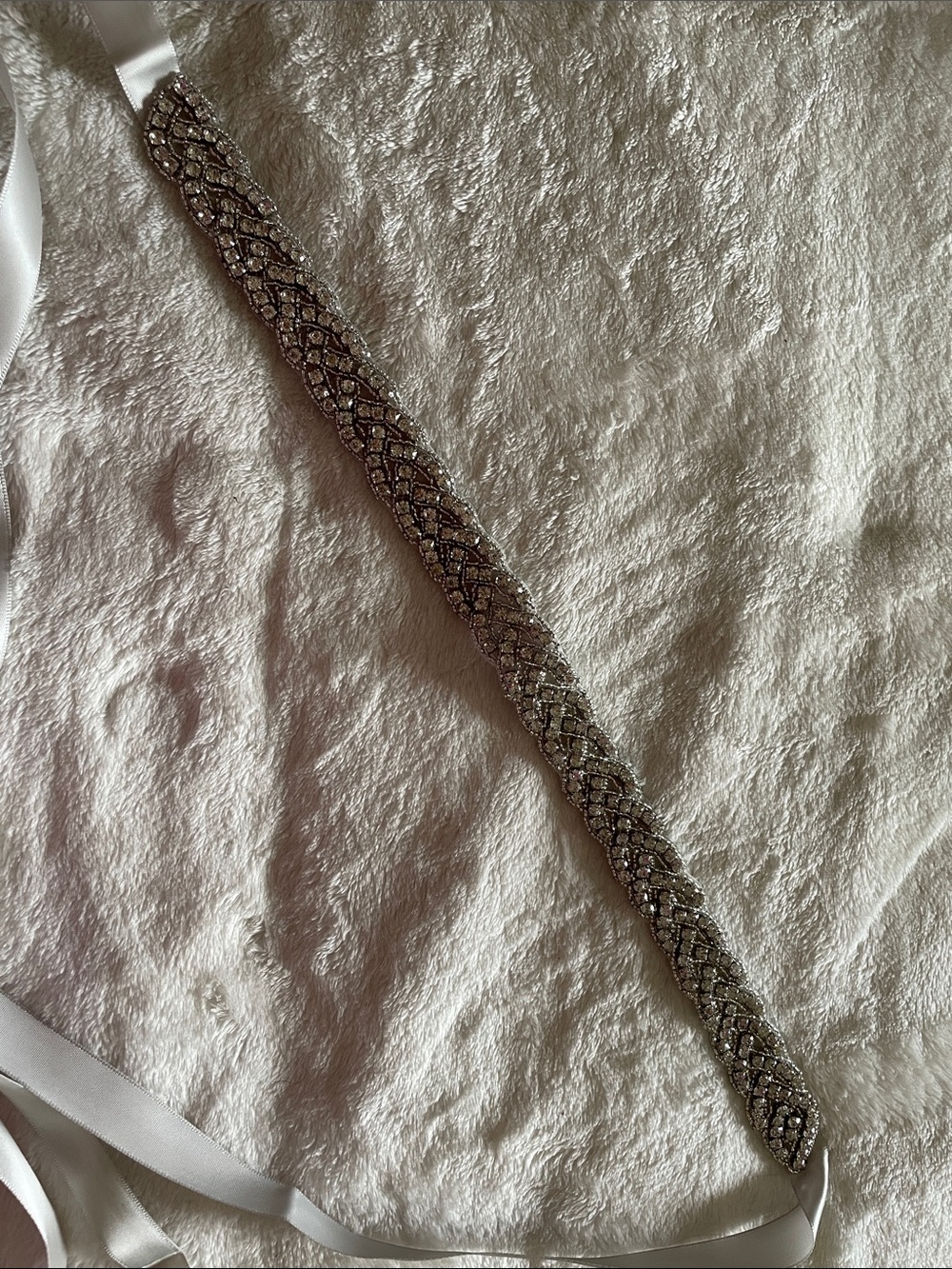 Rhinestone Beaded Bridal Sash Belt - Silver Sparkle